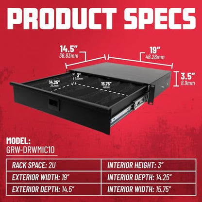 Gator Rackworks Wired Microphone Rack Mounted Drawer with Lock - Fits 10 Wired Microphones, 2U Size (GRW-DRWMIC10) - size: 2U Rack Space - Wired Mic Insert, style: Wired Mic Drawer