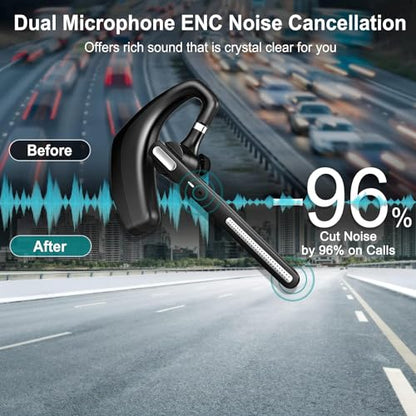 Bluetooth Earpiece Wireless with Mic Mute 100 Hours Work time Black | Ultralight Business Earphone for Driving/Trucker/Office Compatible with Cell Phones and PC