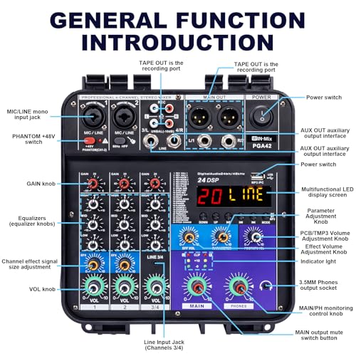 W IN-MIX 150W x2 Powered Mixer with 4 Channels, Bluetooth, USB/MP3 Playback & 48V Phantom Power for Karaoke, DJ, Home Studio & Live Sound