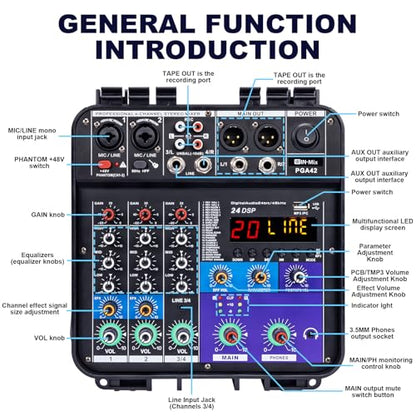 W IN-MIX 150W x2 Powered Mixer with 4 Channels, Bluetooth, USB/MP3 Playback & 48V Phantom Power for Karaoke, DJ, Home Studio & Live Sound