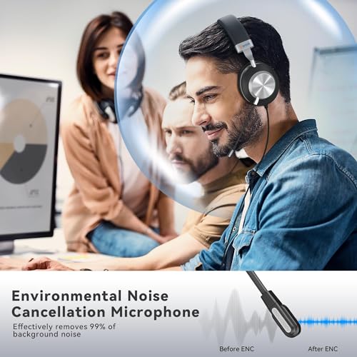Wantek USB Headset with Microphone for PC, On-Ear Computer Laptop Headphones with Noise Cancelling Mic, Mute, Volume Control for Work, Teams, Zoom, Online Meetings, Home Office (USB+USB-C+3.5mm) - color: Black
