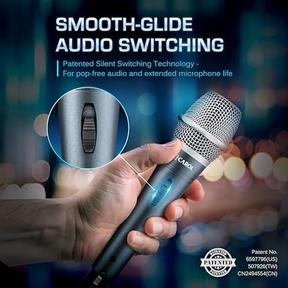 CAROL Edur-916S Silver XLR Wired Vocal Microphone for Singing－Supercardioid | Patented dual-shock-mount minimizes handling noise. Anti-rolling grille keeps the microphone secure on desk. - color: Silver
