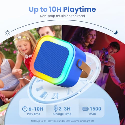 Mini Karaoke Machine, Portable Bluetooth Speaker & 2 Wireless Microphones | Karaoke Player Karaoke Microphone For Family Home Party Outdoor With HI-FI Sound | 5 Magic Sound | PA System | USB | TF | AUX - color: Deepblue