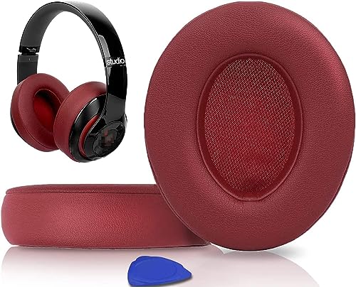 Replacement Ear Pads Cushions for Beats Studio 2 & Studio 3 Wired & Wireless Headphones, Earpads with Soft Protein Leather, Noise Isolation Memory Foam, Added Thickness - Burgundy - color: Burgundy