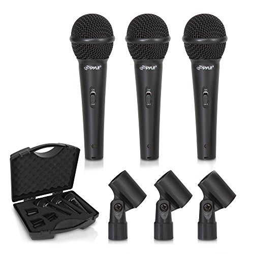 Pyle 3-Piece Professional Dynamic Microphone Kit - Cardioid Unidirectional Vocal Handheld Microphone with Hard Carry Case & Mic Holder/Clip - Pyle PDMICKT80