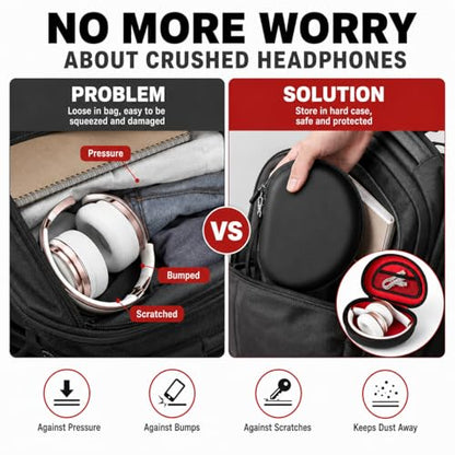 COMECASE Case for Beats Solo 4/Studio Pro Headphones with Mesh Pocket | Water-Resistant Hard Shell, Wrist Strap for Easy Carrying, Travel Storage, Fits Solo 2/3, Solo Pro and Studio3, Red Inside - color: Black+Red Inside