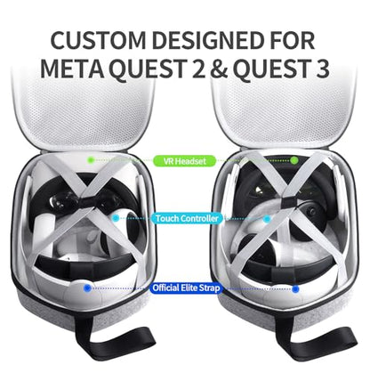 sarlar Large Space Hard Carrying Case Compatible with Meta Quest 3/3S/Quest 2 Official Elite Strap and BOBOVR M3/M2 Pro,KIWI Design, Saqico, VZNEK Head Strap with Battery and All Accessories - size: M/For 3rd Head Strap