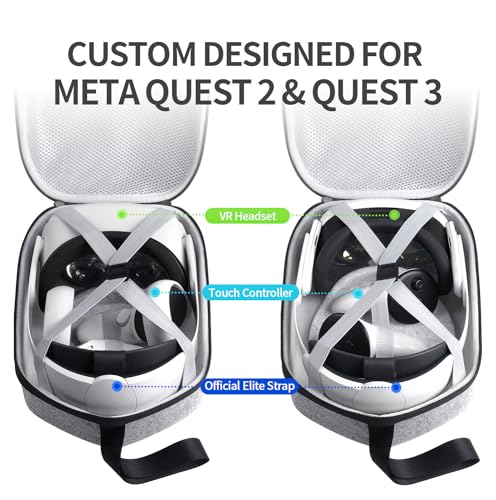 BnLnHOGVR VR Carrying Case for Meta Quest 3S/3/2, Steam Fream, Elite Strap | Medium Odor-Free Felt Hard Shell for Quest and Apple Vision Pro, with Mesh Pocket and Lens Protector Cover