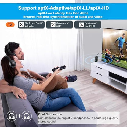 2025 Premium 3 in 1 Bluetooth Audio Transmitter Receiver with aptX Adaptive for up to 2 AirPods or Bluetooth Headphones, Wireless Audio Adapter Supports Any 3.5mm Jack on Airplane, Gym, TV, Car, Home