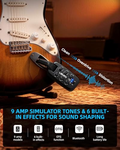 LEKATO PA-2 Guitar Headphone Amp for Electric Guitar Headphone Amplifier for Portable Practice, 9 Amp Models, 3 Mod Effects, 3 Space Effects, with Bluetooth Receiver, USB OTG Recording
