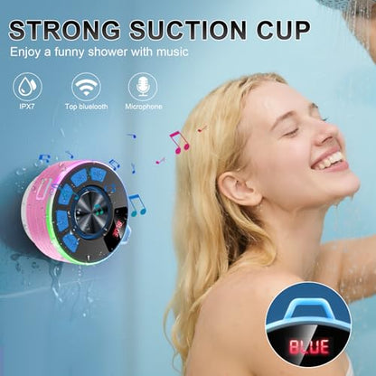 Tukio Bluetooth Speaker, lPX7 Waterproof Shower Portable Speaker with LED Light, Bluetooth 5.4 HD Stereo Sound, Digital Display with Suction Cup, Wireless Speaker for Outdoor Party Beach Bathroom