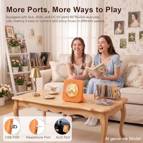 Gueray Portable CD Player with Bluetooth, CD Player with Speaker for Home | Plug-in desktop use,2-way Bluetooth mode, 3W speakers, FM radio, sleep timer, A-B repeat,USB/AUX - color: Orange