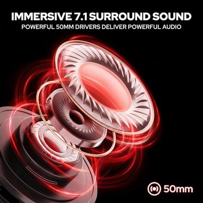 Redragon H891 Wireless Gaming Headset, Tri-Mode (2.4G/BT/Wired), 65H Battery, 50mm Drivers & 7.1 Surround Sound, Noise-Cancelling Retractable Mic, Compatible with PC, PS5, NS, Mac, Mobile