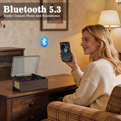 Walnut Wood Grain CD Player with Bluetooth 5.3 - Retro Desktop Music Player, Dual HI-FI Speakers, Remote Control, 2-Year Warranty for Home & Gift - color: Brown