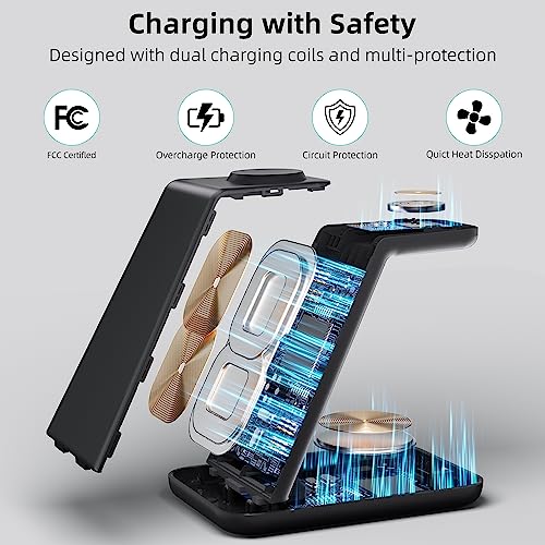 Wireless Charger for Samsung, 3 in 1 Fast Charging Station for Samsung Galaxy S23/S22/S21/S20/S10/Note 20/10, Wireless Charging Stand for Galaxy Watch5/Pro/4/Active 2/1, Buds/Buds+/Pro/Live/Buds2