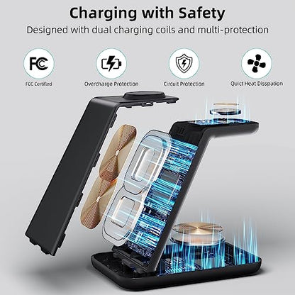 Wireless Charger for Samsung, 3 in 1 Fast Charging Station for Samsung Galaxy S23/S22/S21/S20/S10/Note 20/10, Wireless Charging Stand for Galaxy Watch5/Pro/4/Active 2/1, Buds/Buds+/Pro/Live/Buds2
