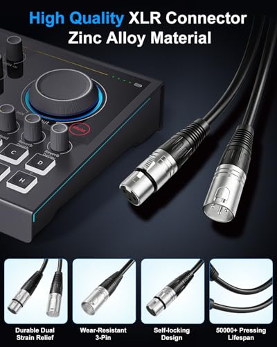 2‑Pack 6ft XLR Cables, Professional Microphone Cable, Male‑Female - size: 6ft