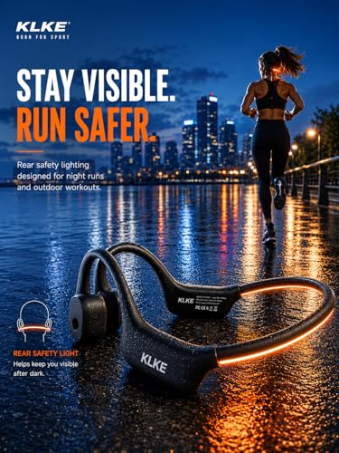 Bone Conduction Headphones for Running with mic and Rear Safety Light | Dual Sound Modes, Adjustable Fit, 10H Playtime, USB-C Charging, Clear Calls, Lightweight Comfort for Gym, Cycling and Hiking. - color: KLKE-Gray