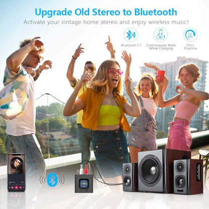 1Mii ML201 Bluetooth 5.1 Audio Receiver for Home Stereo RCA 3.5mm Jack | 12H Playtime, Dual Link, Wireless Hi-Fi Music Streaming from Phone to Powered Speaker/Old Stereo Receiver
