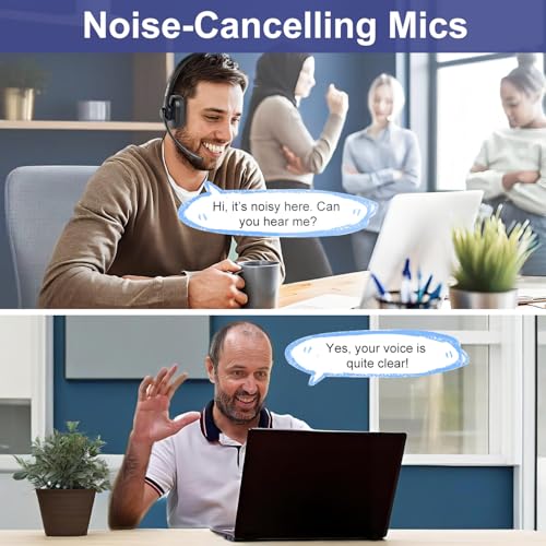 Wireless Bluetooth Headset with CVC8.0 Noise-Cancelling Mic for Work | Microphone Mute, Class 1 V5.1 Bluetooth Headphone for Ms Teams Zoom Home Office Computer Cell Phone Laptop, 30H+ Talking Time