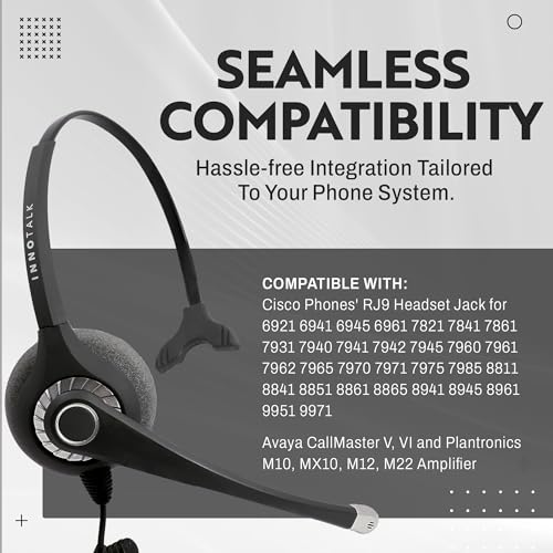 INNOTALK - Cisco Phone Headset, Superb Mono Wired Headset with Microphone & Quick Disconnect Adapter for Most Cisco Phones, Customer Service Wired Headphones, Cost Effective Corded Headset - size: Superb-Mono