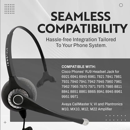 INNOTALK - Cisco Phone Headset, Superb Mono Wired Headset with Microphone & Quick Disconnect Adapter for Most Cisco Phones, Customer Service Wired Headphones, Cost Effective Corded Headset - size: Superb-Mono