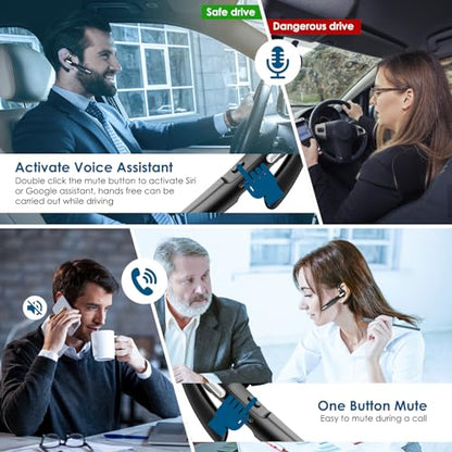 ICOMTOFIT Bluetooth Headset, Wireless Bluetooth Earpiece V5.0 Hands-Free Earphones with Built-in Mic for Driving/Business/Office, Compatible with iPhone and Android (Black)