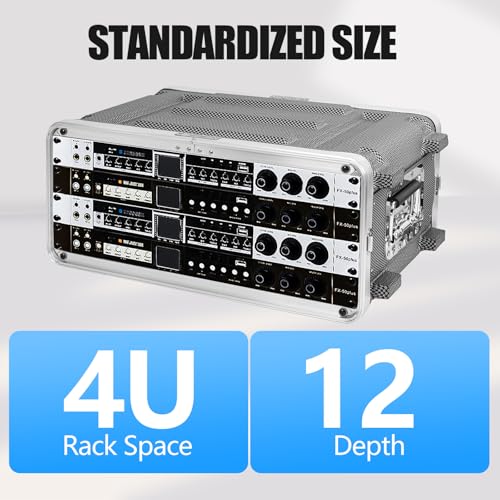 4U ABS Rack Case Shallow 12" Depth, 19" Rackmount Flight Road Travel Case, Waterproof Protective Hard Case with Customized Foam, Wireless Mic System Storage/Amp/Effect/DJ Mixer - color: ABS Rack Case Black&White, size: 4U 12" Deep