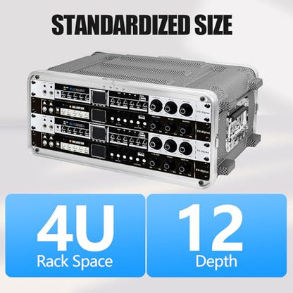 4U ABS Rack Case Shallow 12" Depth, 19" Rackmount Flight Road Travel Case, Waterproof Protective Hard Case with Customized Foam, Wireless Mic System Storage/Amp/Effect/DJ Mixer - color: ABS Rack Case Black&White, size: 4U 12" Deep