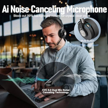 MAIRDI Bluetooth Office Headset with Active Noise Cancelling (ANC) for Clear Calls, Noise Cancelling Microphone for Call Center, Remote Work & Online Meetings, Wireless Headset for PC, Laptop & Teams
