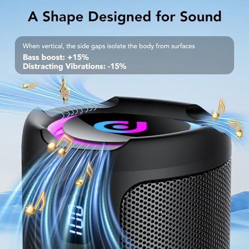 aowoka Bluetooth Speaker, 2026 Portable Wireless Speakers with Led Light, Bluetooth 5.4, 15H Playtime, Enhanced Bass, IPX7 Waterproof, Outdoor Speaker for Travel, Sport, Party, Biking.
