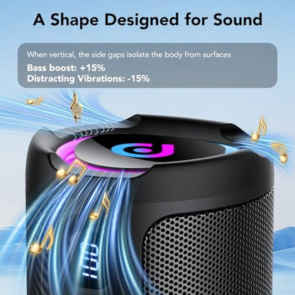 aowoka Bluetooth Speaker, 2026 Portable Wireless Speakers with Led Light, Bluetooth 5.4, 15H Playtime, Enhanced Bass, IPX7 Waterproof, Outdoor Speaker for Travel, Sport, Party, Biking.