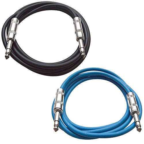 Seismic Audio - SATRX-3-2 Pack of 3' 1/4" TRS Male to 1/4" TRS Male Patch Cables - Balanced - 3 Foot Patch Cord - Black and Blue - color: Black and Blue