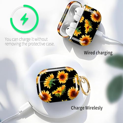 for AirPods Pro 3 Case (2025), Cute Cover Compatible with AirPod Pro 3rd Generation Shell with Rose Gold Keychain Earbuds Case for Women（Sunflower） - color: sunflower