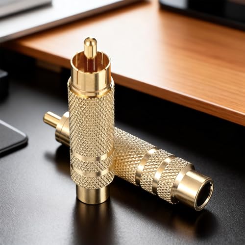 RCA to 1/4 Inch Adapter, Gold Plated RCA Male Plug to 6.35 mm 1/4 Inch TS Female Audio Converter RCAMale Plug Adapter for Speaker, Microphones, Guitars and Various Audio Equipment, 2 Pack