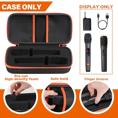 Wireless Microphone Case Compatible with JBL Wireless Two Microphone System | Dual Wireless Mic Case for Party Box, Singing Karaoke Travel Bag for JBL Mic, Receiver, Adapter, AA Batteries (BOX ONLY) - color: Black