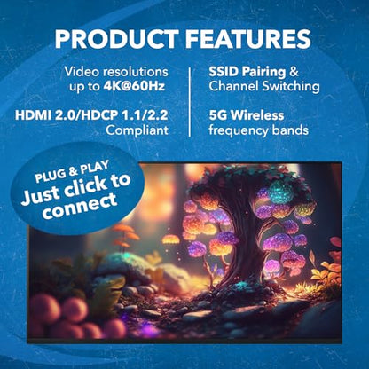 OREI 4K60Hz Wireless HDMI Receiver 165Ft 5G 2.4GHz Loop-Out One-Way IR SSID | HDMI Wireless Receiver – HDMI 2.0, HDCP 2.2, 18Gbps, 5.18–5.24GHz, 130–180ms Latency, Channel Switching - size: 4K@60Hz, style: RX Only