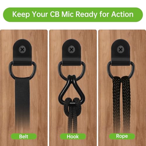 CB Mic Holder Retractable, Swivel Microphone Hanger for Truck Drivers | 31.5" steel cable auto-retracts. 360° swivel hook.Tool-Free.Smooth consistent retraction.D-rings & clip included.