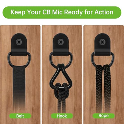 CB Mic Holder Retractable, Swivel Microphone Hanger for Truck Drivers | 31.5" steel cable auto-retracts. 360° swivel hook.Tool-Free.Smooth consistent retraction.D-rings & clip included.