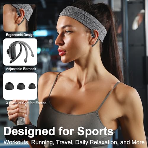 Wireless Sports Earbuds with Ear Hooks & 80H Playtime | IPX7 Waterproof, Bluetooth 5.4, LED Digital Display, 10mm Bass Drivers, Secure Fit Workout Earphones for Fitness & Gym