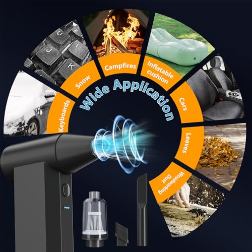 Compressed Air Duster and Vacuum, 2 in 1 4-Gear Dust Blower, Mini | 210,000RPM, Electric, Cordless, Pc, Keyboard, Car, Home, Fast Charging, Replaces Canned Air, 2 Nozzles and Brushes, Black