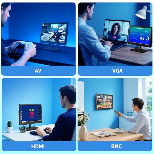 Jexiop 12.5 inch Security Monitor,Small Monitor with Speaker,Remote Control/HDMI/VGA/BNC/RCA Interfaces in for Home | Office | Warehouse Surveillance | RV
