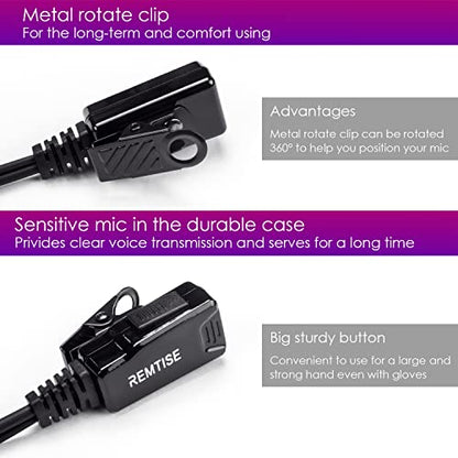 Remtise 2 Pack Single Wire Earhook Earpiece with Mic for Baofeng UV-5R Walkie Talkies, Headset and PTT Compatible 2 Way Radios Brands Baofeng and Kenwood, Puxing, Wouxun (Black) - color: Black