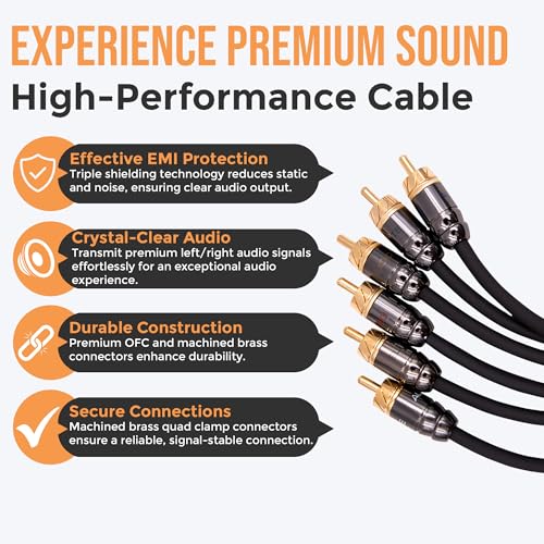 Elite Audio Pro Series | 17ft 6-Channel RCA Cable | OFC | Triple Shielded - color: 6-Channel, size: 17' (ft)