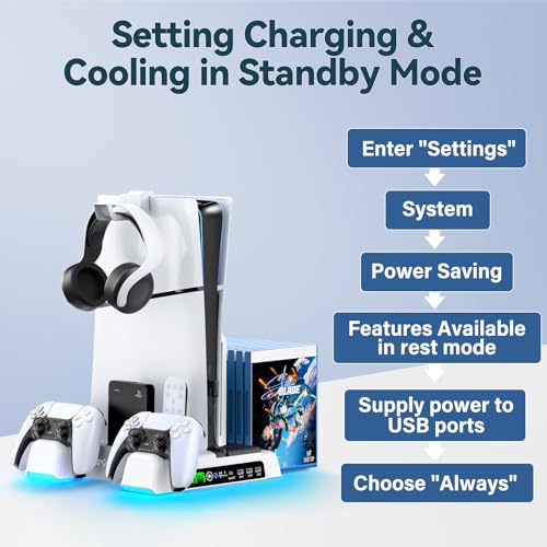 OIVO PS5/Slim/Pro Stand and Cooling Station with LED Controller Charging Station for PlayStation 5 Console, Controller Charger, Cooling Stand, PS5/Slim/Pro Accessories Kit with 3 Level Cooler Fan - color: White & Black