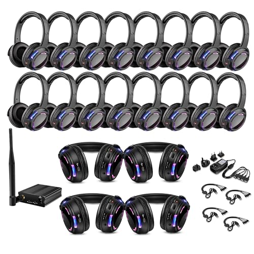 Professional Silent Disco LED Wireless Headphones and RF LED Silent Disco Earphones for iPod MP3 DJ Music Pary Club (20 led Headphone + 1 Transmitter) - color: 20 led headphone + 1 transmitter