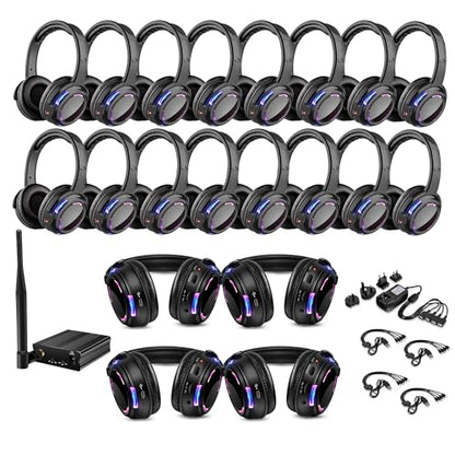 Professional Silent Disco LED Wireless Headphones and RF LED Silent Disco Earphones for iPod MP3 DJ Music Pary Club (20 led Headphone + 1 Transmitter) - color: 20 led headphone + 1 transmitter
