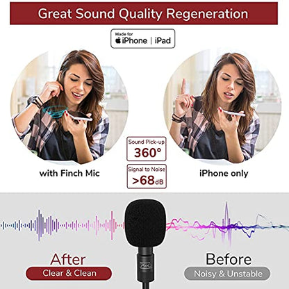 PIXEL Lavalier Microphone for iPhone (Apple MFi-Certified) | Lav Mic for Vlogging | External Microphone for Video Recording, Compatible with All Lightning Devices (10ft) - size: 3m