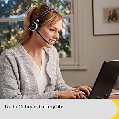 Jabra Evolve 65 SE Stereo Wireless Headset - Bluetooth Headset with Noise-Cancelling Microphone, Long-Lasting Battery, and Charging Stand - MS Teams Certified, Works with All Other Platforms - Black - size: MS Teams, style: Stereo with Stand