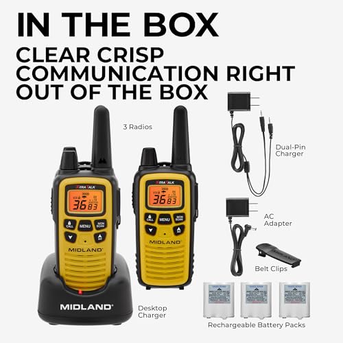 Midland LXT630X3VP3 FRS Walkie Talkies - Long Range 36-Channel Two-Way Radios, NOAA Weather Alerts (3-Pack, Yellow - Black) - style: 3 Pack - Yellow/Black